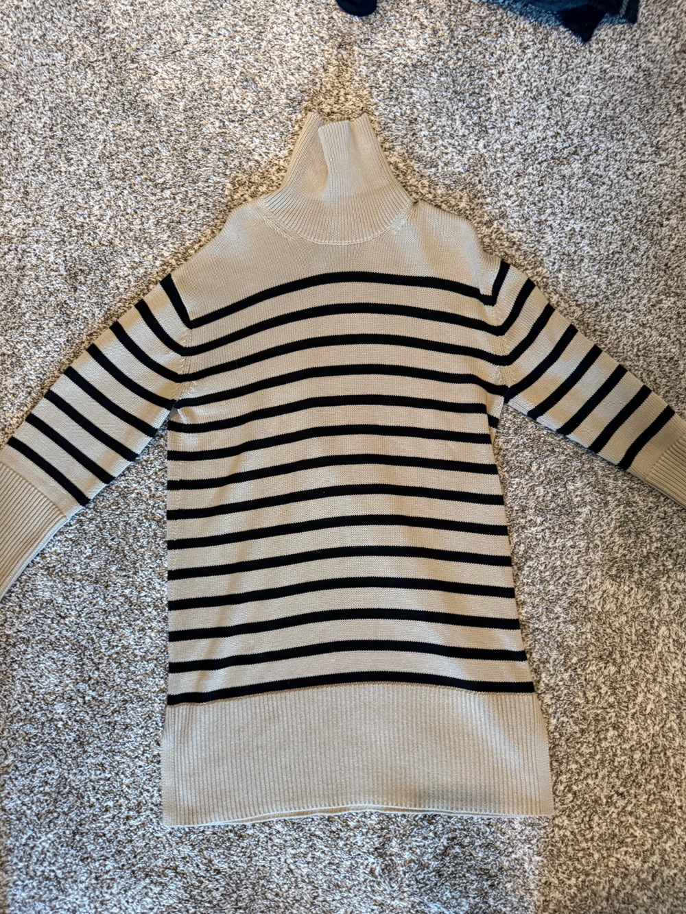 GAP Beige and Black Striped Turtleneck Sweater Dress